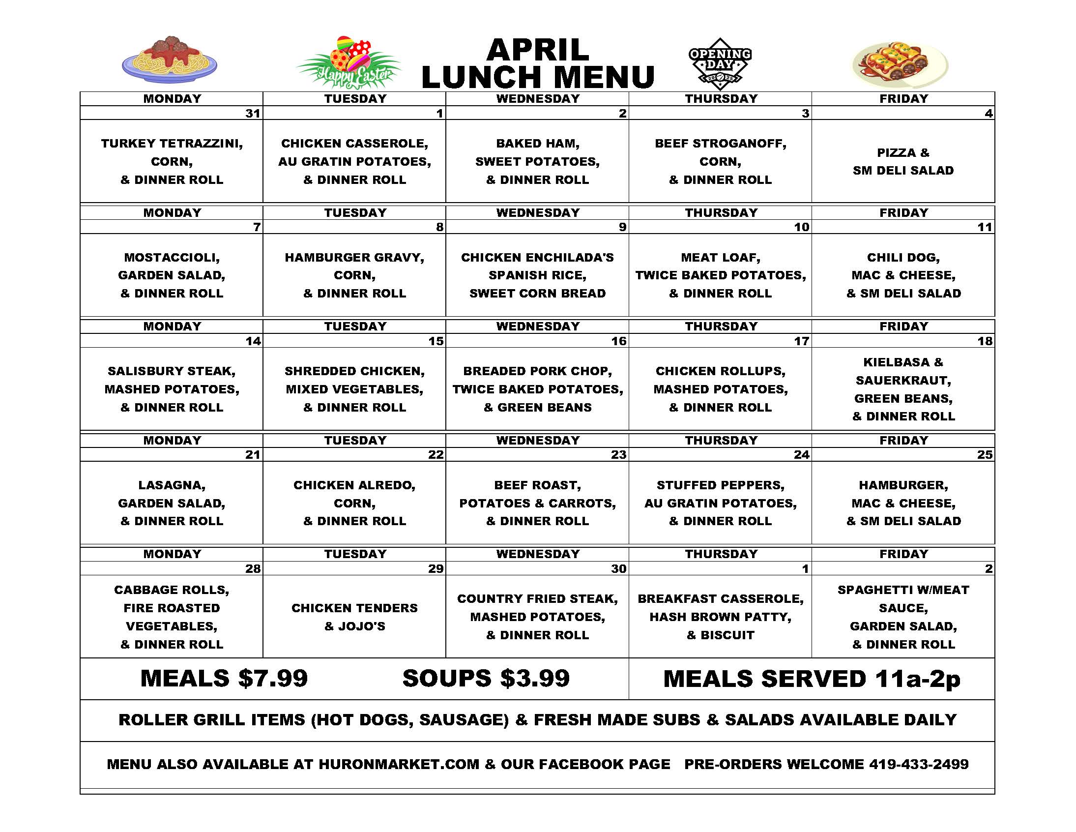 March Lunch Menu